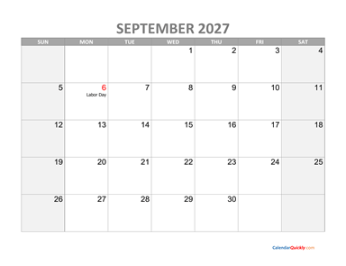September Calendar 2027 with Holidays